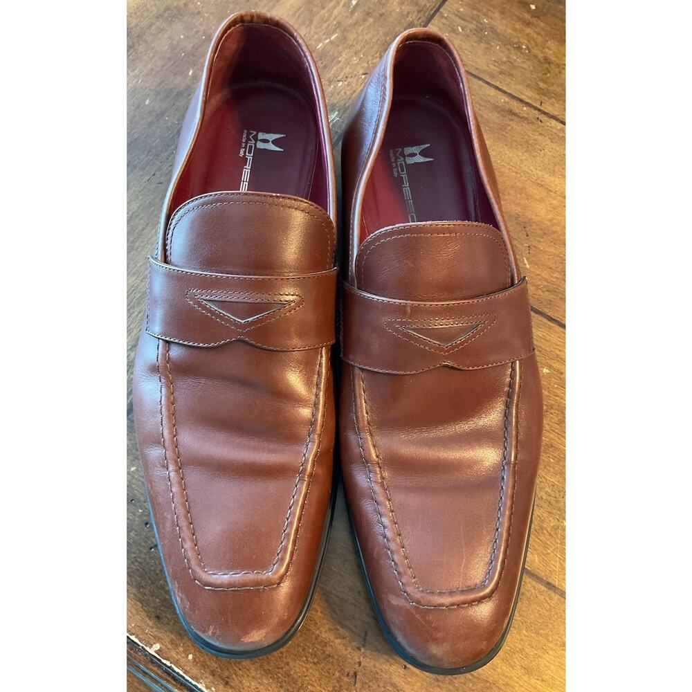 Moreschi Leather Penny Loafers Slip-On Shoes Size 8 Vera Gomma Italy Brown